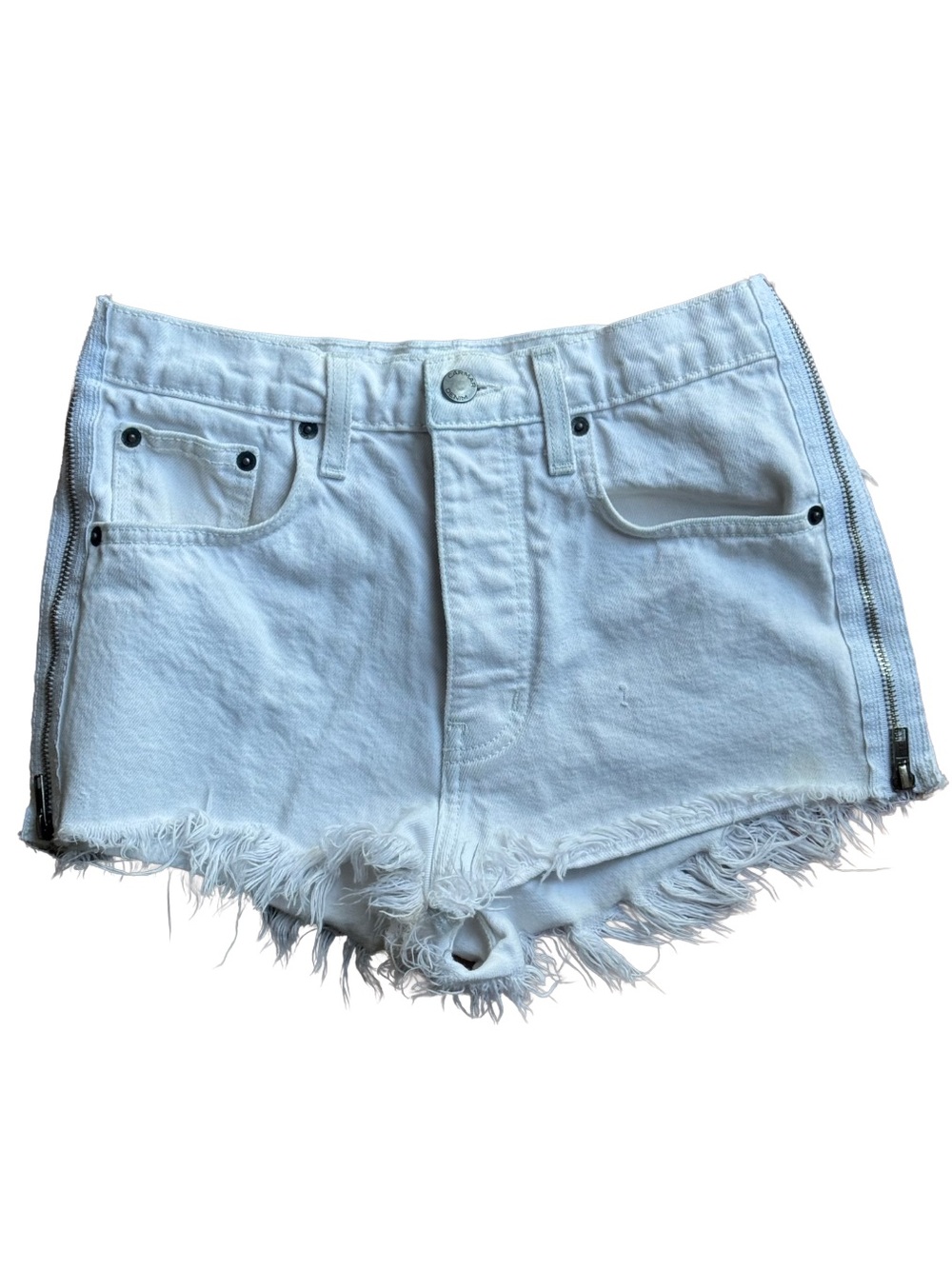 Carmar Women’s High-Rise Frayed Hem White Denim Shorts
